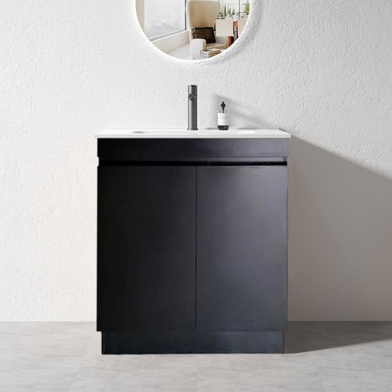 MADRID 600X460X850MM PLYWOOD FLOOR STANDING VANITY - BLACK WITH CERAMIC TOP